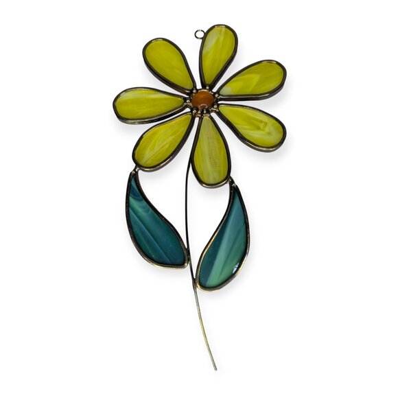 Stained Leaded Glass Yellow Daisy Flower 8" - Picture 1 of 8
